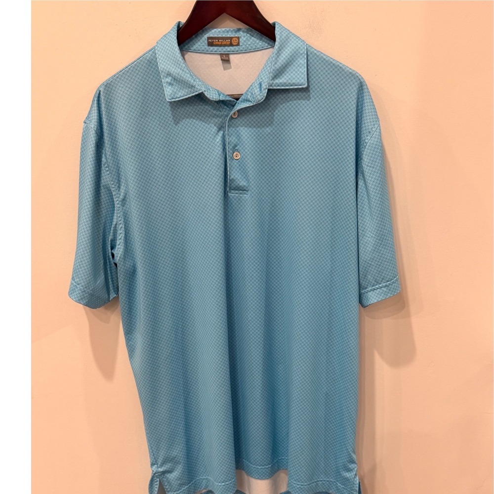 Peter Millar Summer Comfort Polo Shirt Mens Large Blue Micro Dot MS16EK21S Golf
